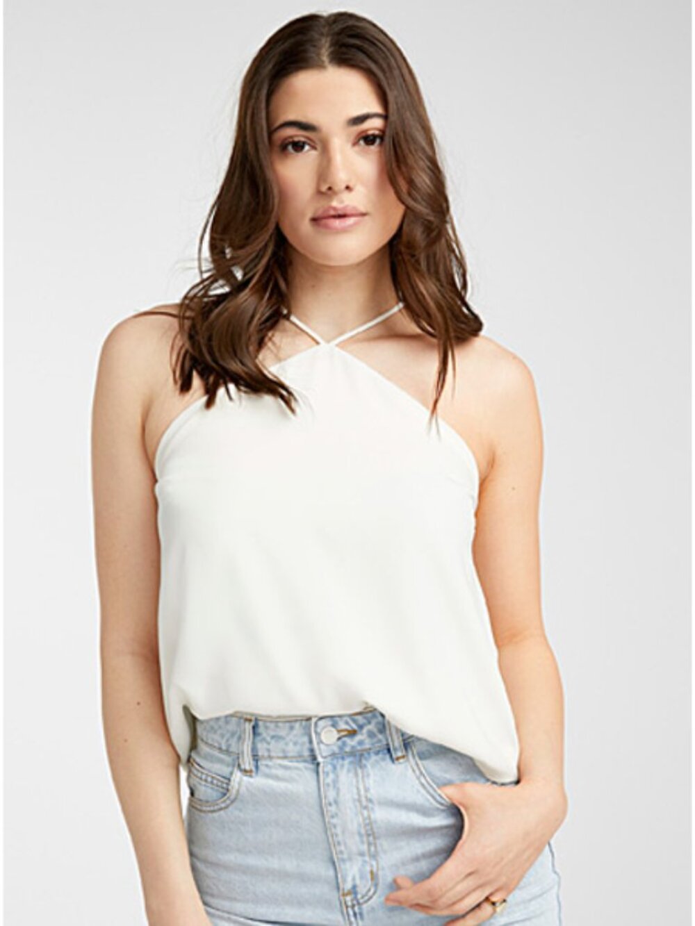 Icone | Cream/White Crisscross Halter Top